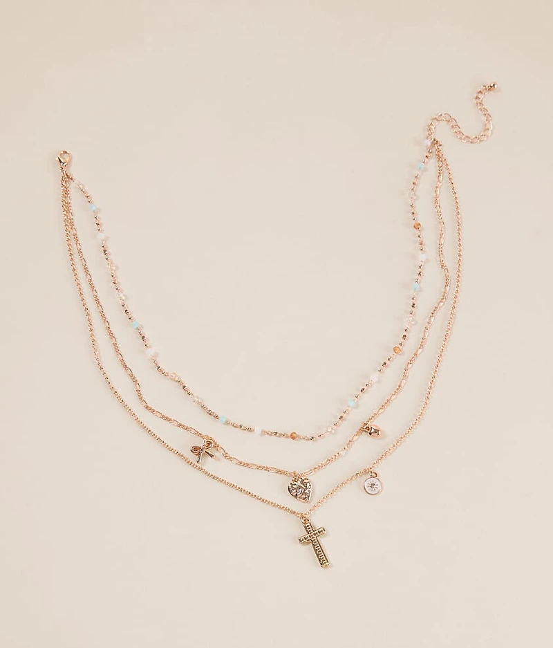 Tiered Cross Charm Necklace