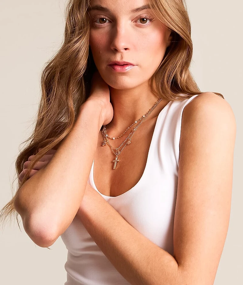 Tiered Cross Charm Necklace
