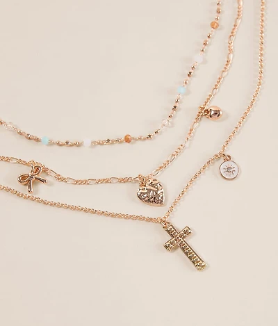 Tiered Cross Charm Necklace