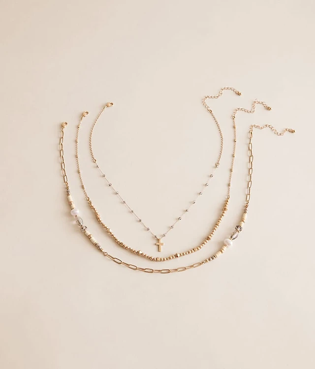 3 Pack Glitz Cross Necklace Set