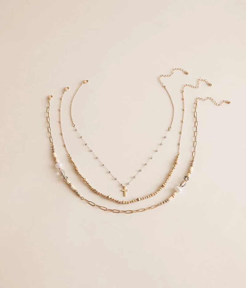 3 Pack Glitz Cross Necklace Set