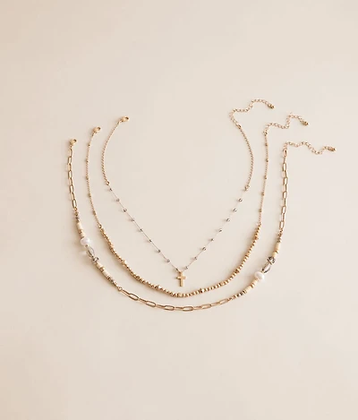 3 Pack Glitz Cross Necklace Set