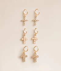 3 Pack Glitz Cross Earring Set