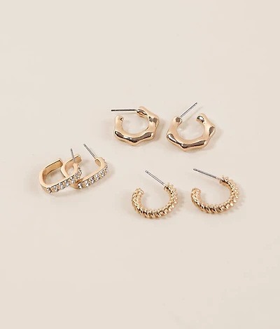 3 Pack Trend Hoop Earring Set