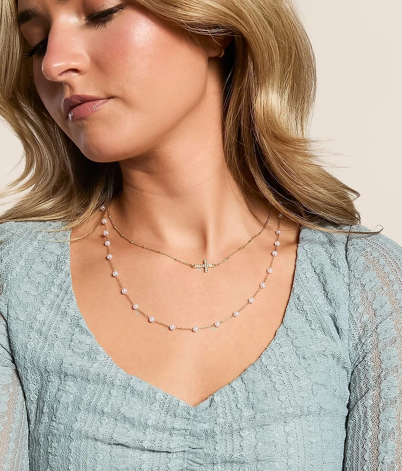 Cross Pendant Tiered Necklace