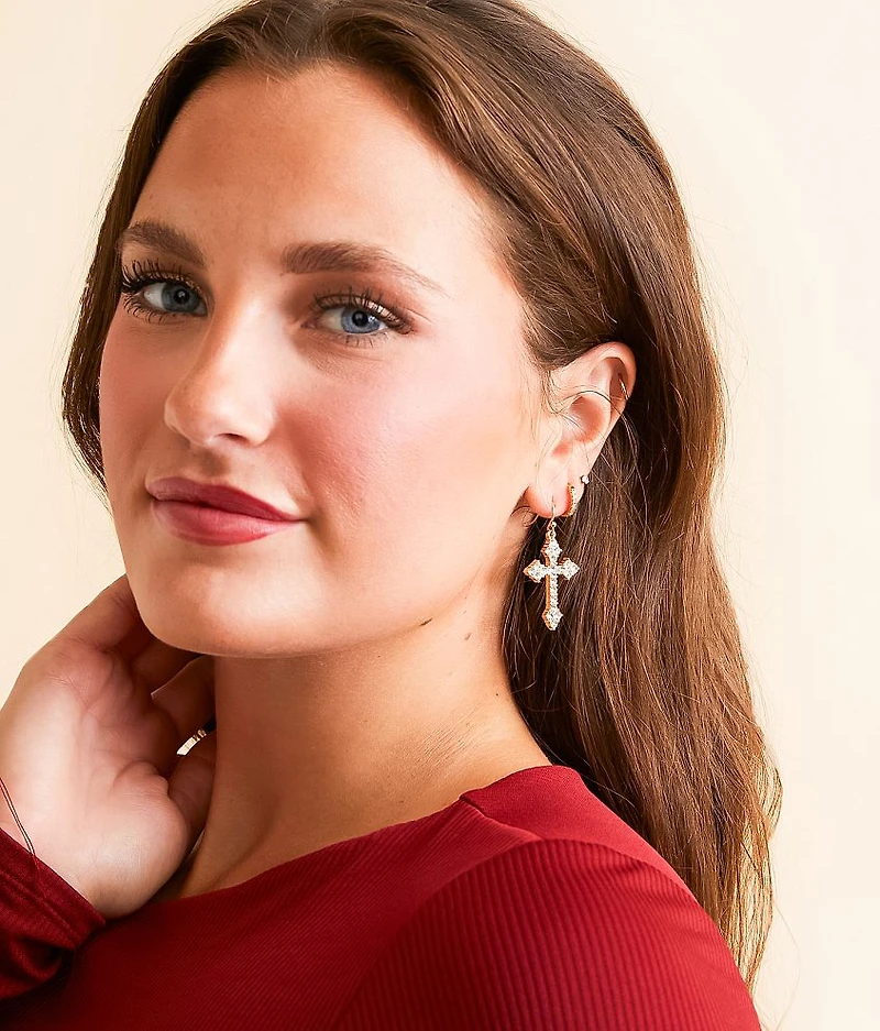 Glitz Cross Drop Earring