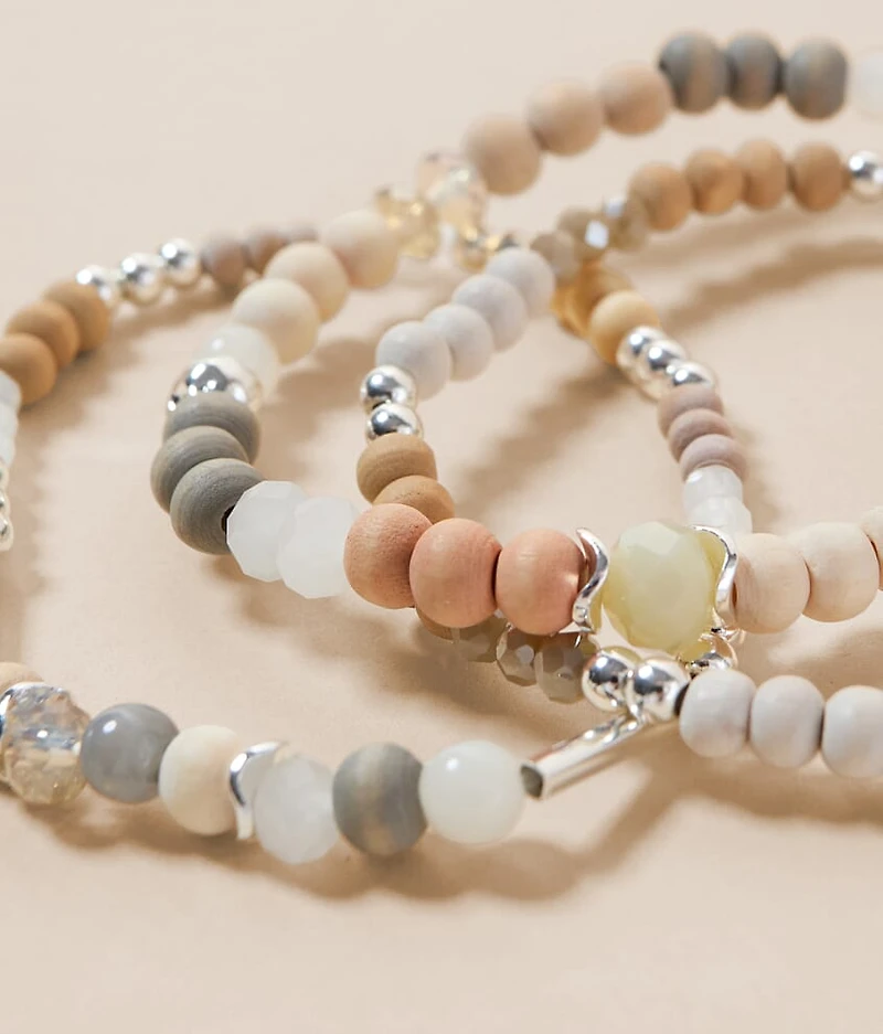 3 Pack Wood Bead Bracelet Set