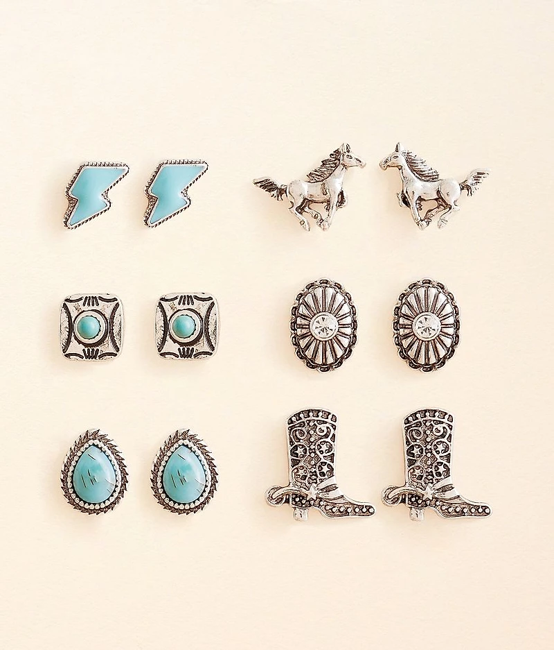 6 Pack Turquoise Western Earring Set