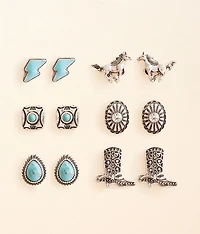 6 Pack Turquoise Western Earring Set