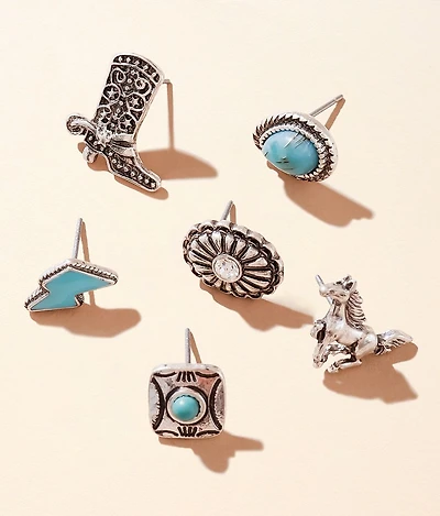 6 Pack Turquoise Western Earring Set