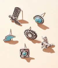 6 Pack Turquoise Western Earring Set