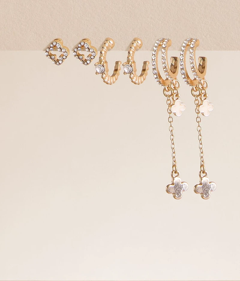 3 Pack Clover Earring Set