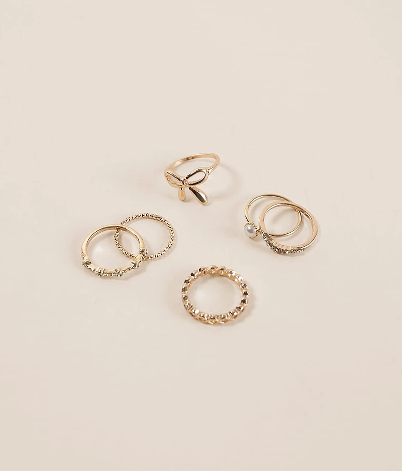 6 Pack Bow Ring Set