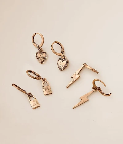 3 Pack Charm Hoop Earring Set