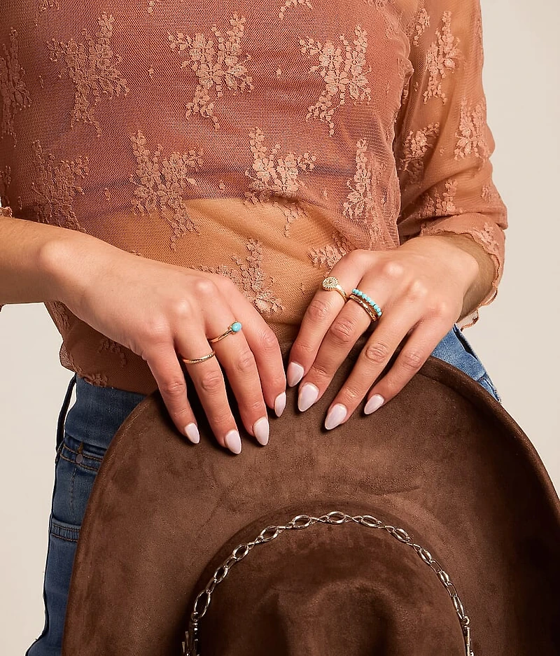 5 Pack Turquoise Ring Set