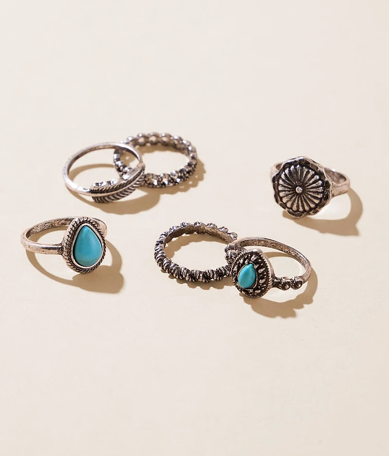 6 Pack Turquoise Ring Set