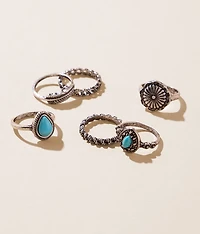6 Pack Turquoise Ring Set