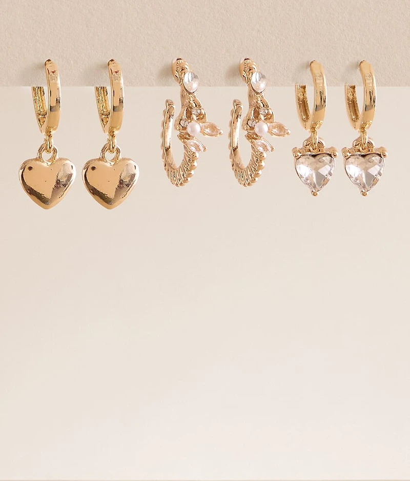 3 Pack Heart Earring Set