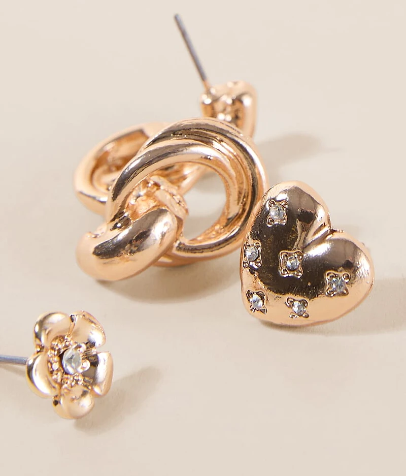 3 Pack Stud Earring Set