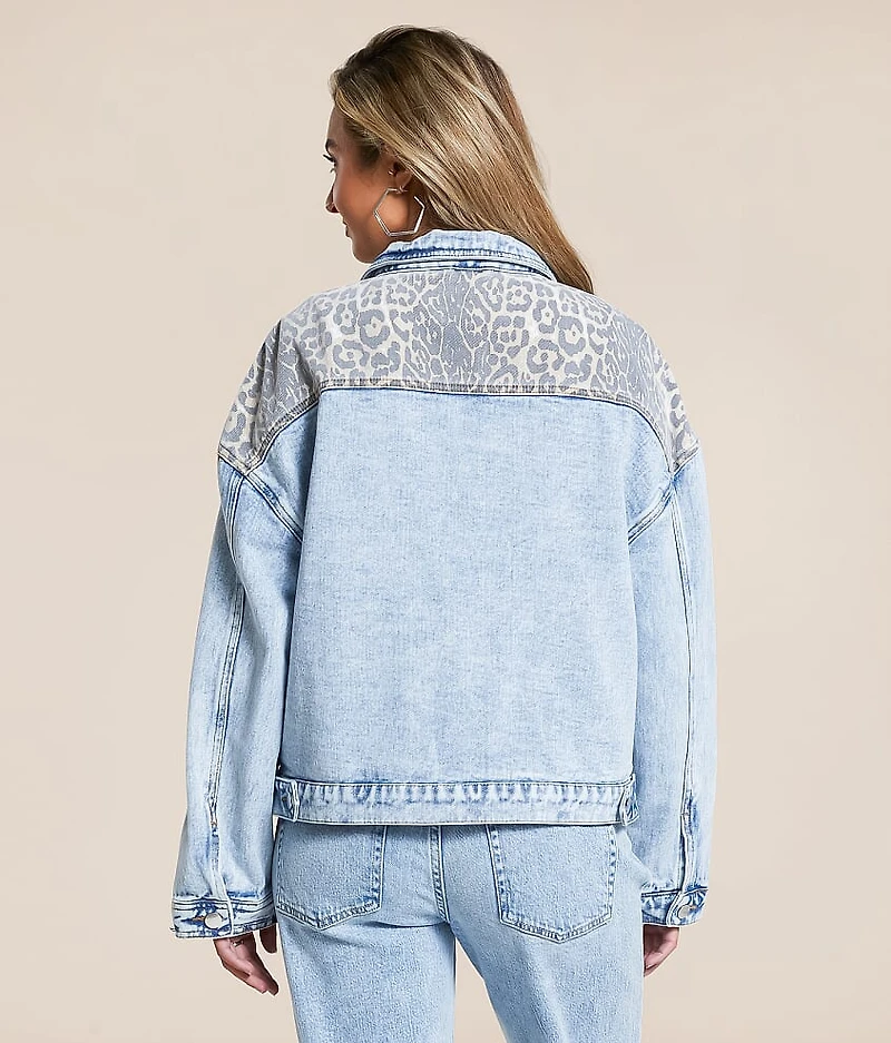 Pieced Cheetah Denim Jacket