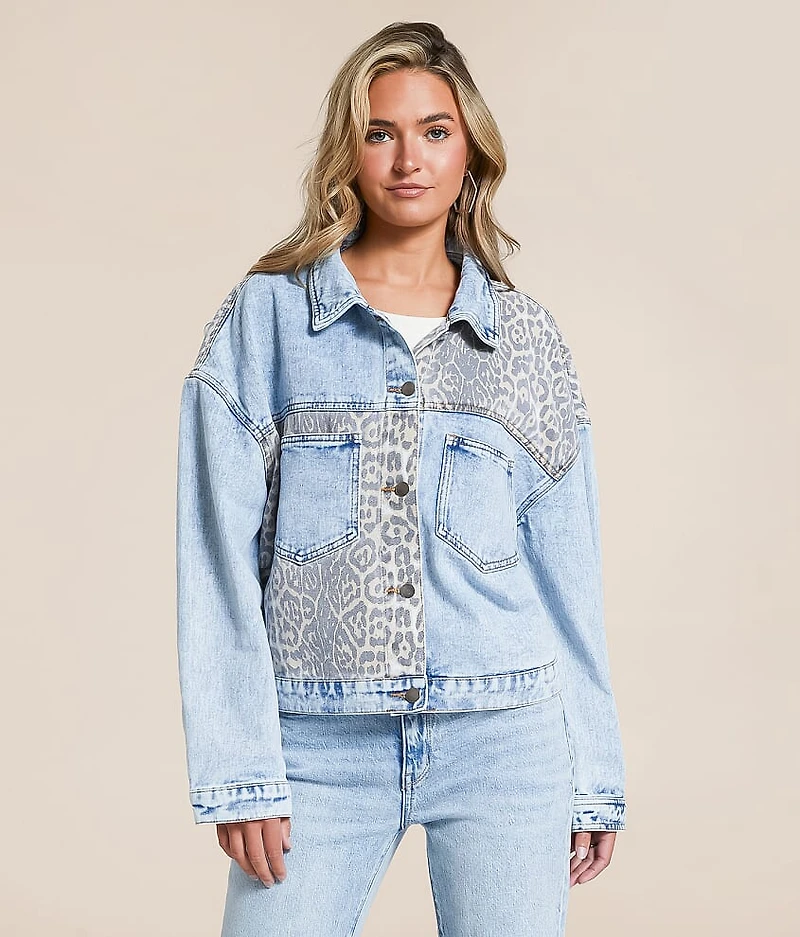 Pieced Cheetah Denim Jacket