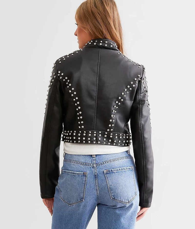 Glitz Cropped Faux Leather Jacket