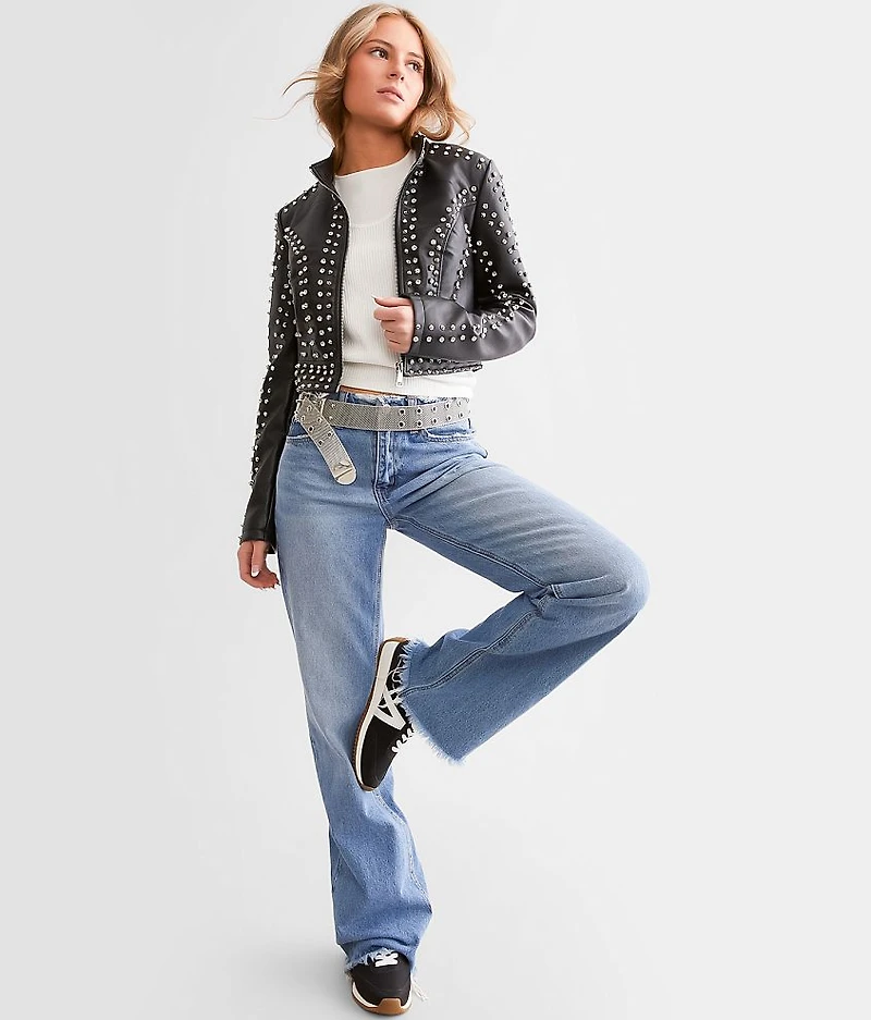 Glitz Cropped Faux Leather Jacket