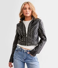 Glitz Cropped Faux Leather Jacket