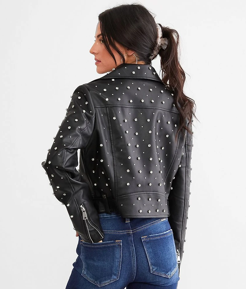 Glitz Cropped Faux Leather Jacket