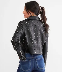 Glitz Cropped Faux Leather Jacket