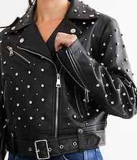 Glitz Cropped Faux Leather Jacket