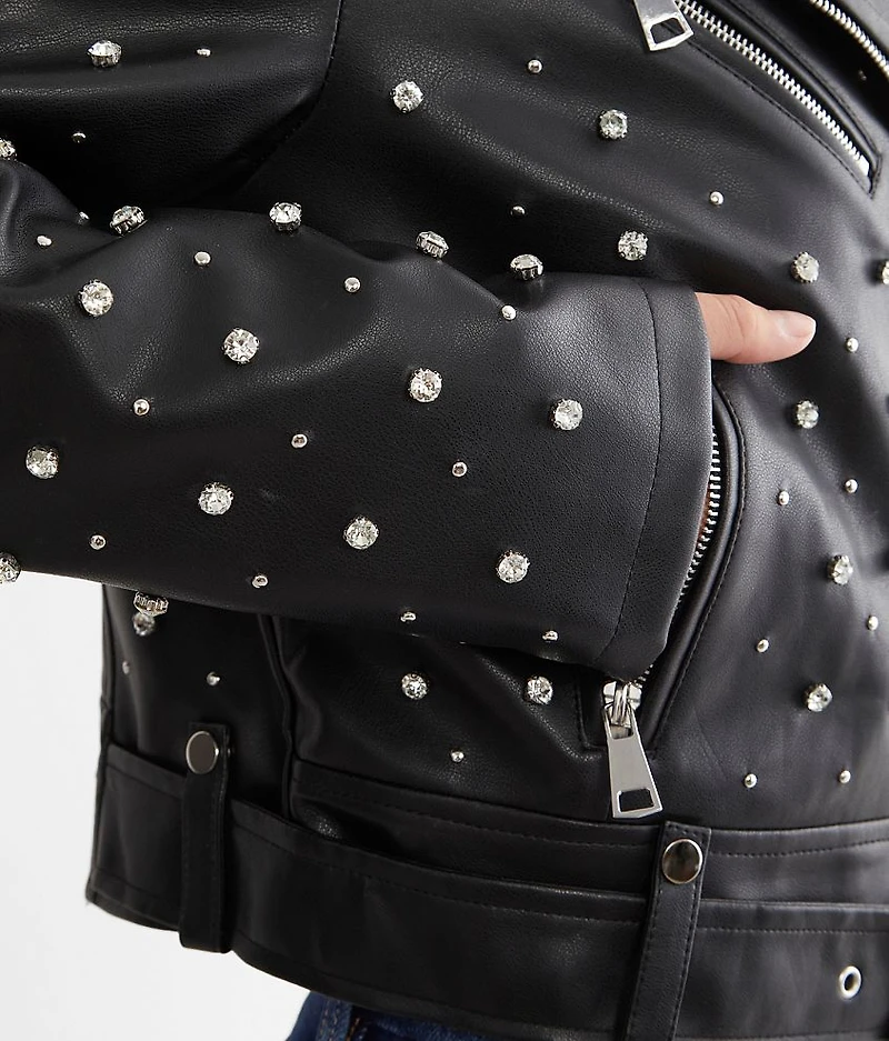 Glitz Cropped Faux Leather Jacket