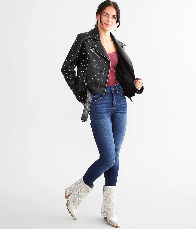 Glitz Cropped Faux Leather Jacket