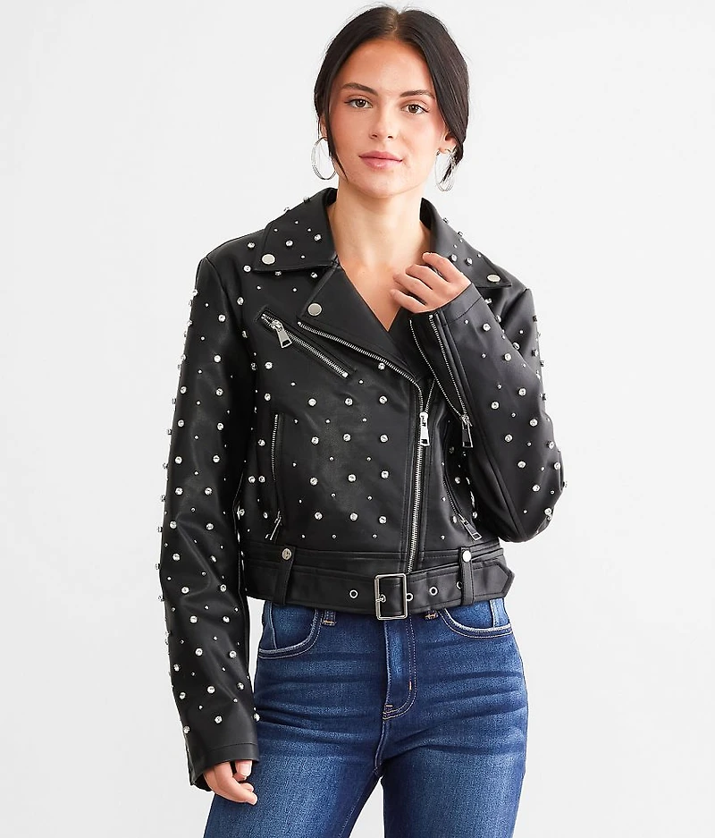 Glitz Cropped Faux Leather Jacket