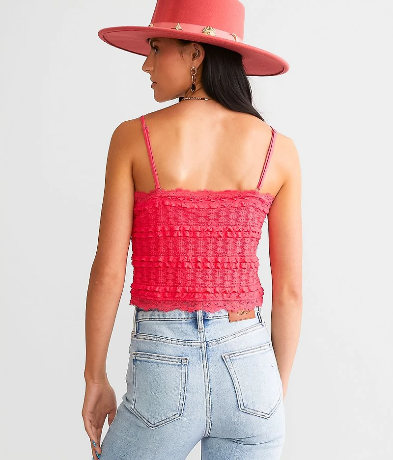 Ruffle Eyelash Lace Cropped Tank Top