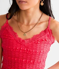 Ruffle Eyelash Lace Cropped Tank Top