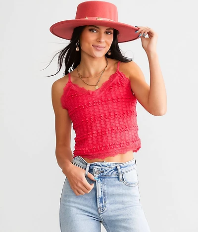 Ruffle Eyelash Lace Cropped Tank Top