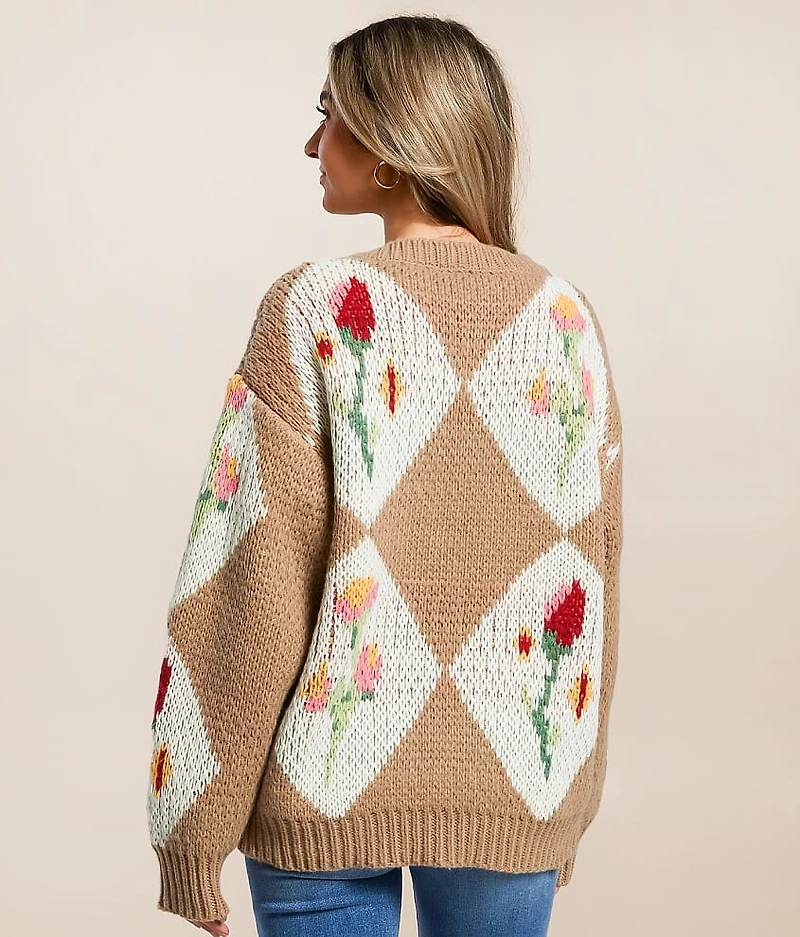Floral Patchwork Cardigan Sweater