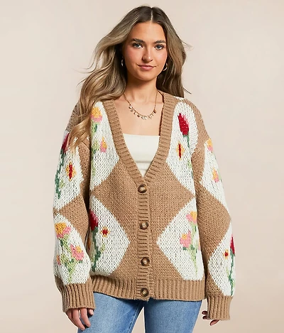 Floral Patchwork Cardigan Sweater