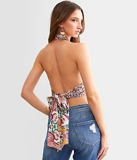 Satin Halter Cropped Tank Top