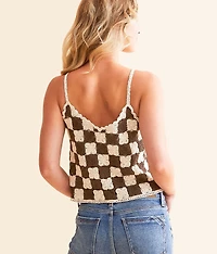 Checkered Crochet Cropped Tank Top