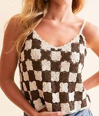 Checkered Crochet Cropped Tank Top