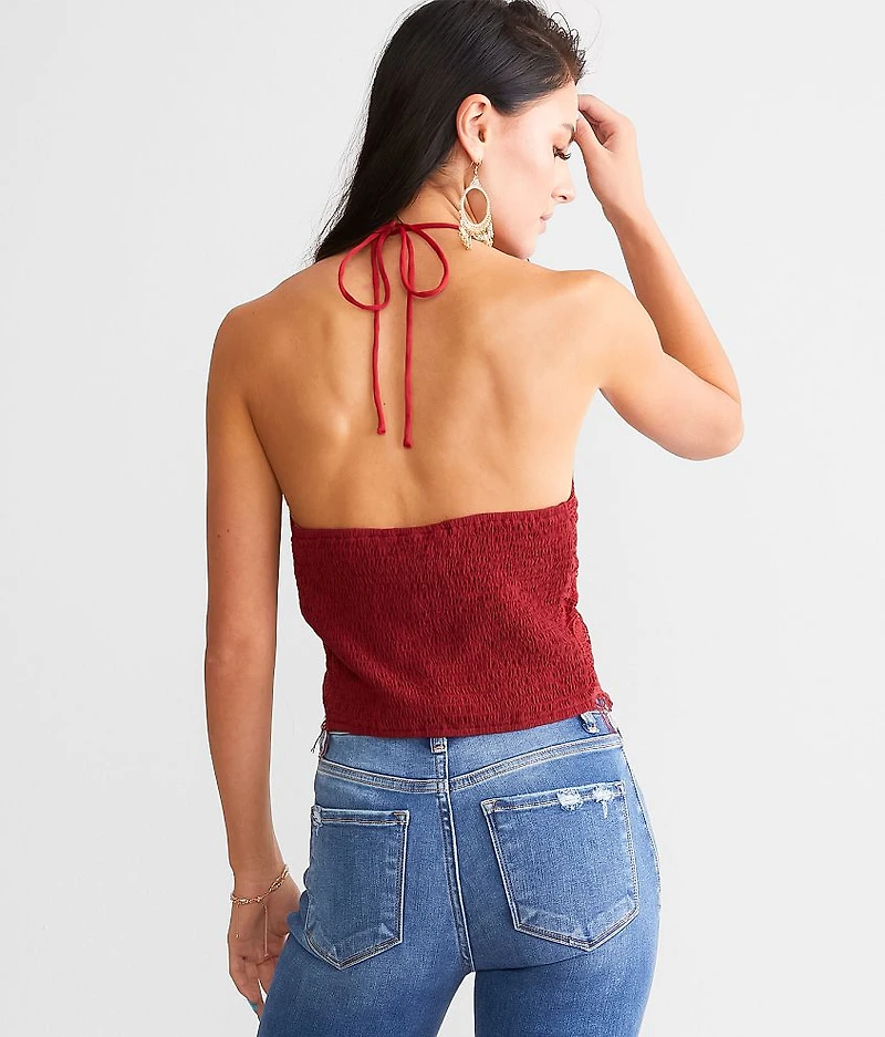 Floral Eyelash Crochet Halter Tank Top