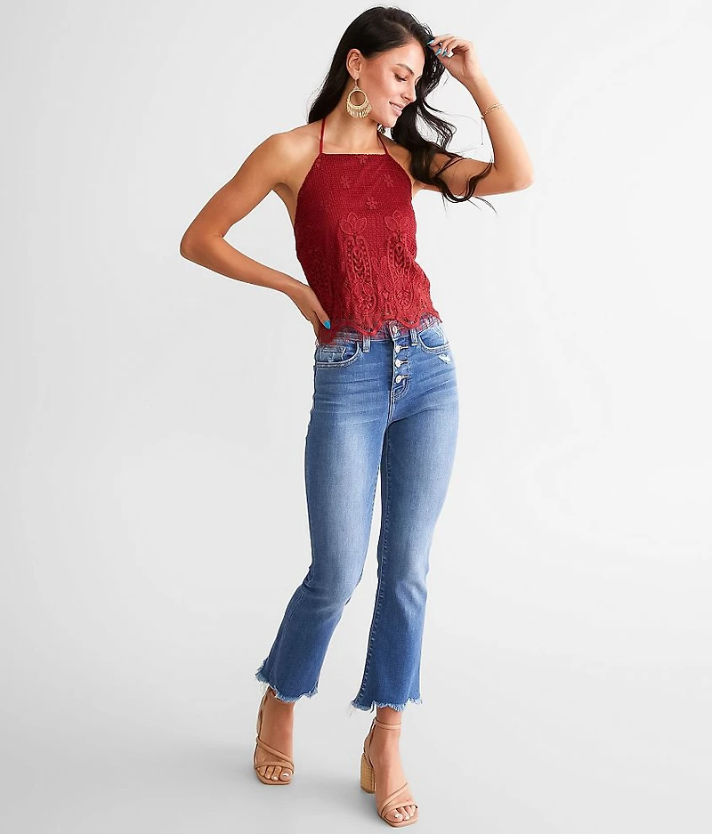 Floral Eyelash Crochet Halter Tank Top