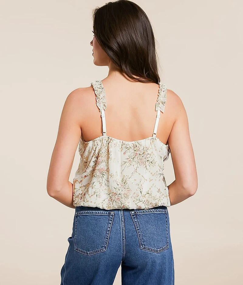 Metallic Embroidered Floral Chiffon Tank Top