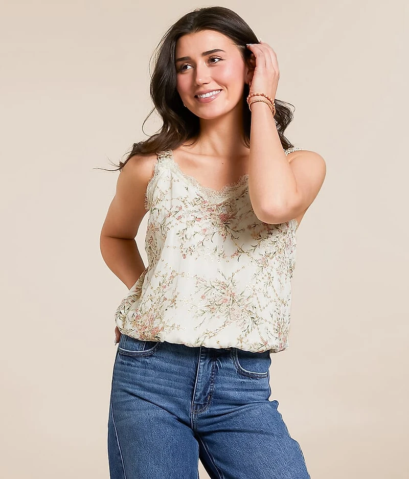 Metallic Embroidered Floral Chiffon Tank Top