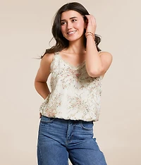 Metallic Embroidered Floral Chiffon Tank Top