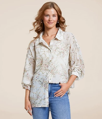 Floral Embroidered Chiffon Blouse