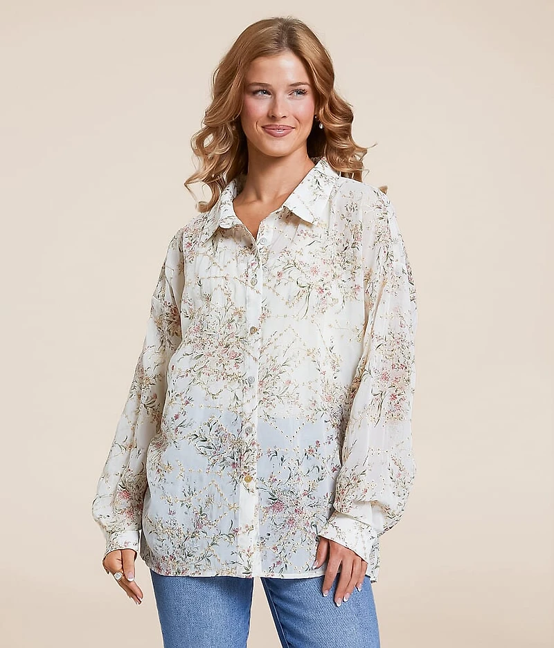 Floral Embroidered Chiffon Blouse