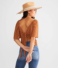 Scalloped Crochet Square Neck Top